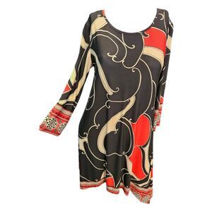 LBISSE Black Red Shift Mod Print Dress Size Medium